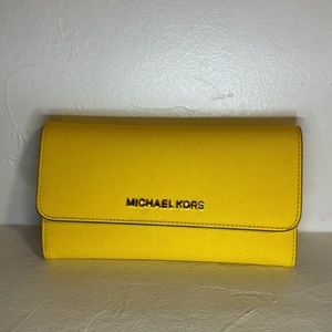 Michael Kors yellow cross grain leather tri-fold wallet